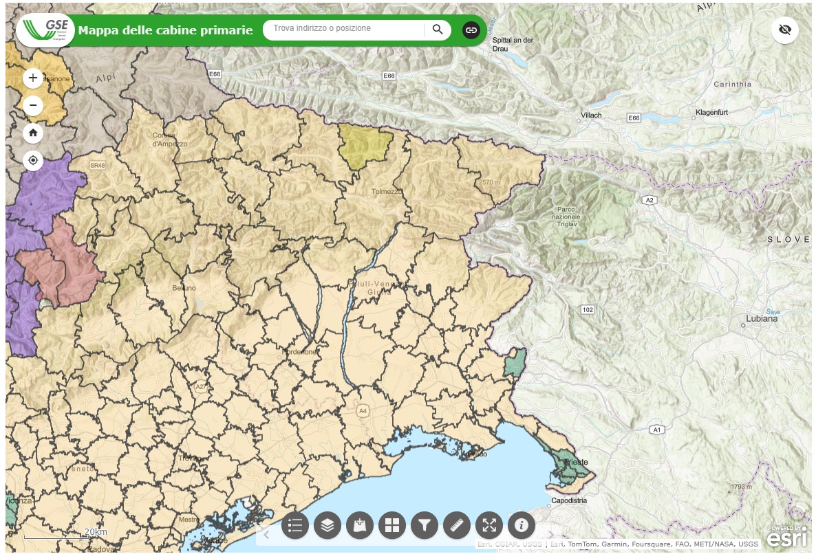 Mappa cabine primarie in FVG